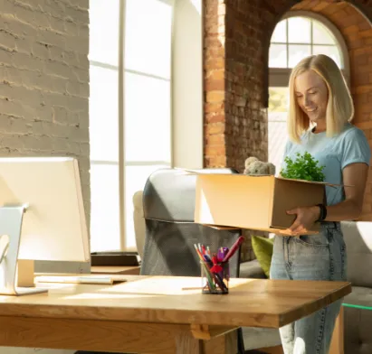 women enter new apartment